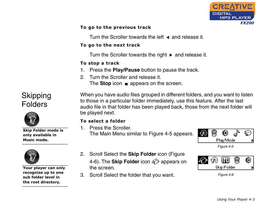 Skipping folders, Skipping folders -3 | CREATIVE Digital MP3 Player FX200 User Manual | Page 24 / 62