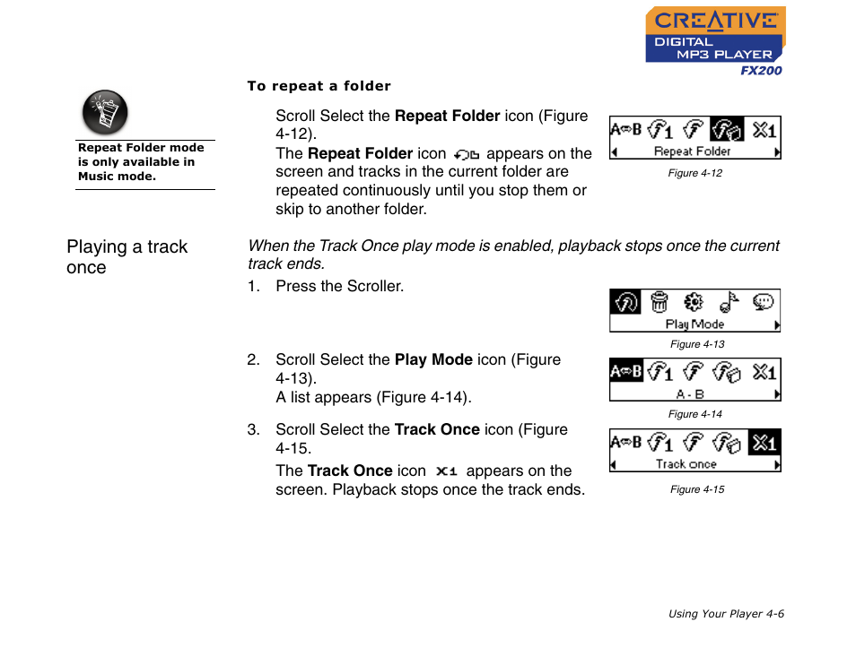 Playing a track once, Playing a track once -6 | CREATIVE Digital MP3 Player FX200 User Manual | Page 27 / 62