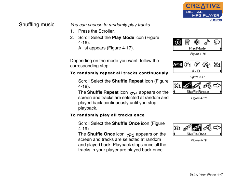 Shuffling music, Shuffling music -7 | CREATIVE Digital MP3 Player FX200 User Manual | Page 28 / 62
