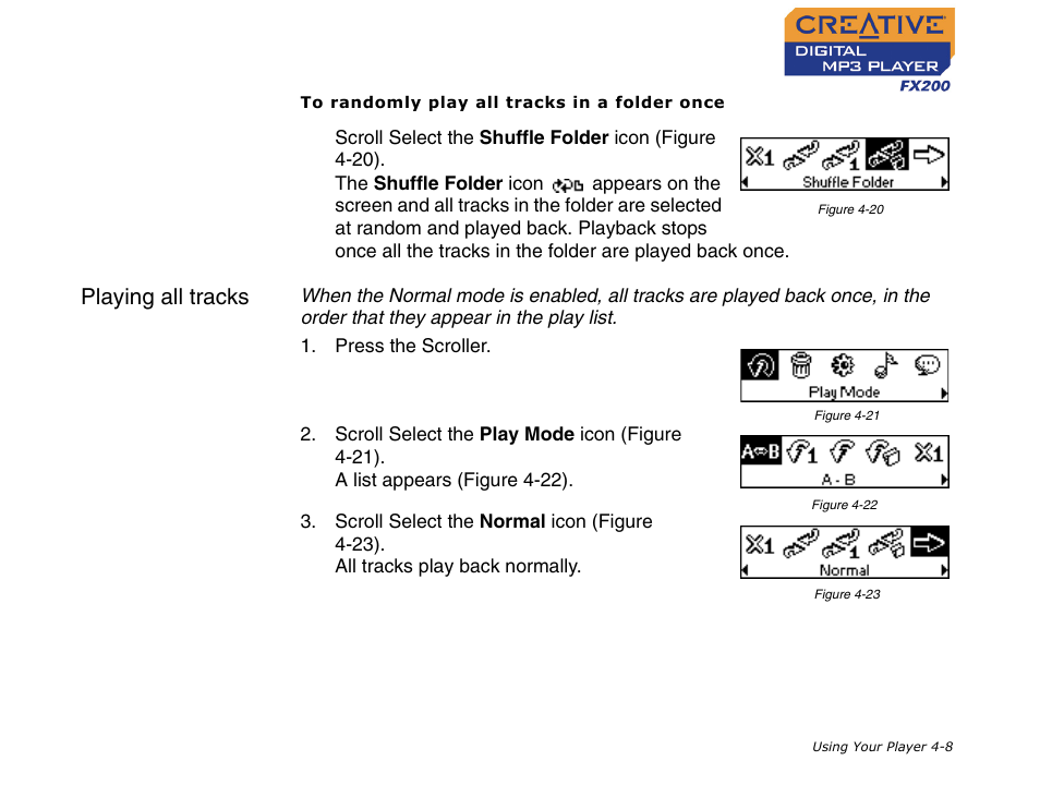 Playing all tracks, Playing all tracks -8 | CREATIVE Digital MP3 Player FX200 User Manual | Page 29 / 62