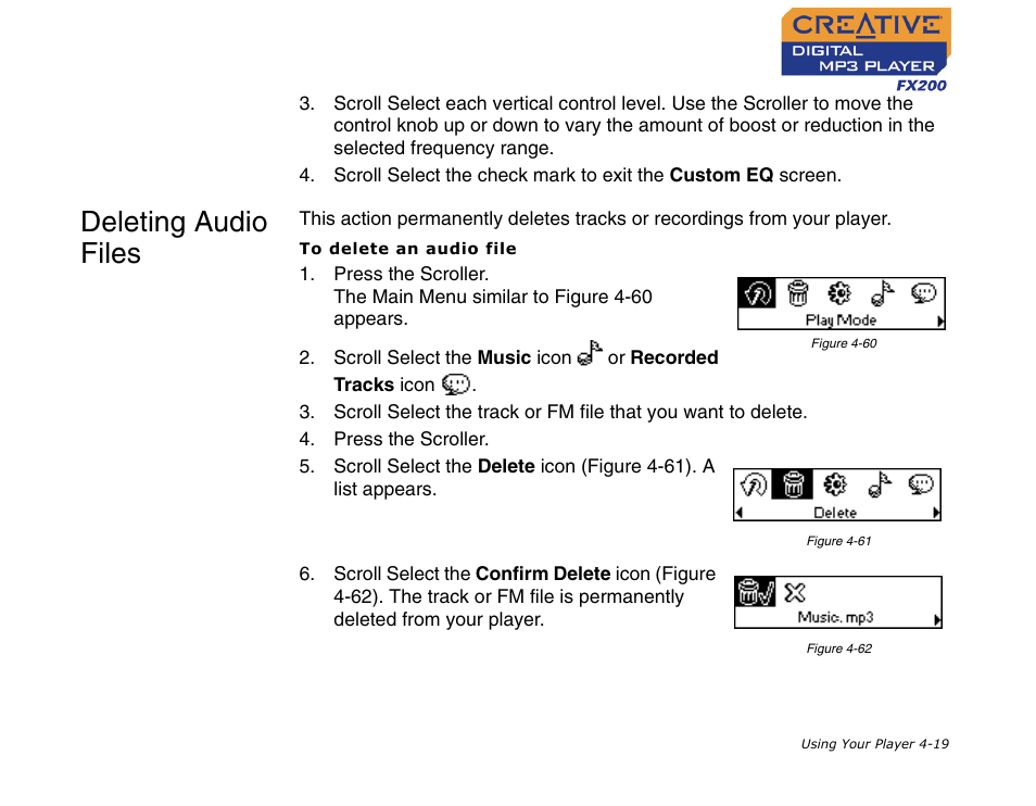 Deleting audio files, Deleting audio files -19 | CREATIVE Digital MP3 Player FX200 User Manual | Page 40 / 62