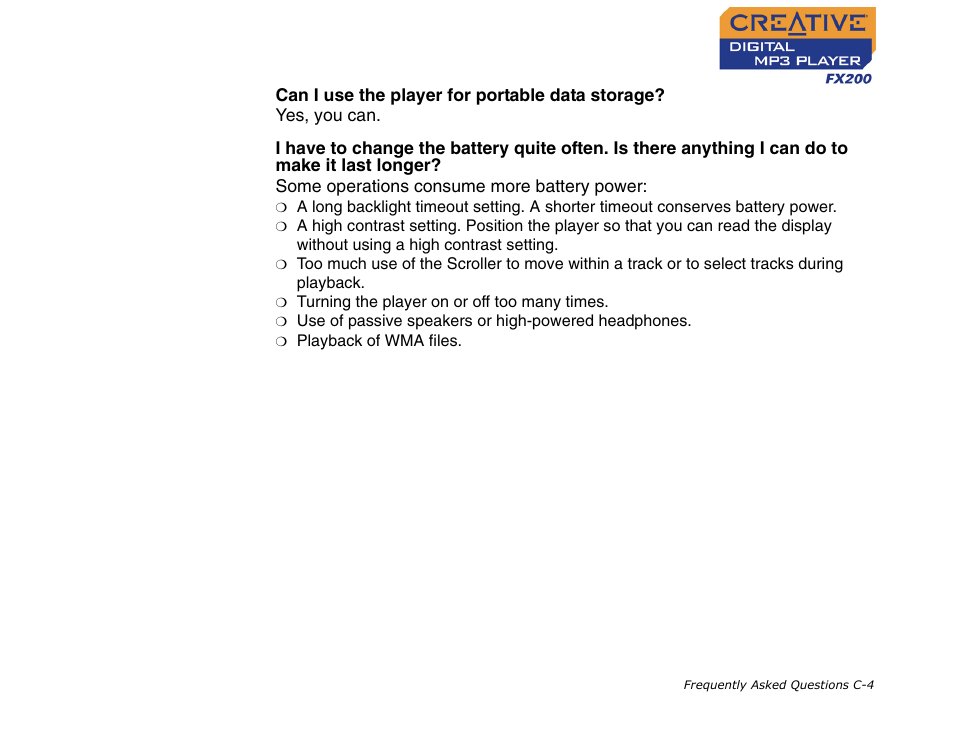 CREATIVE Digital MP3 Player FX200 User Manual | Page 61 / 62