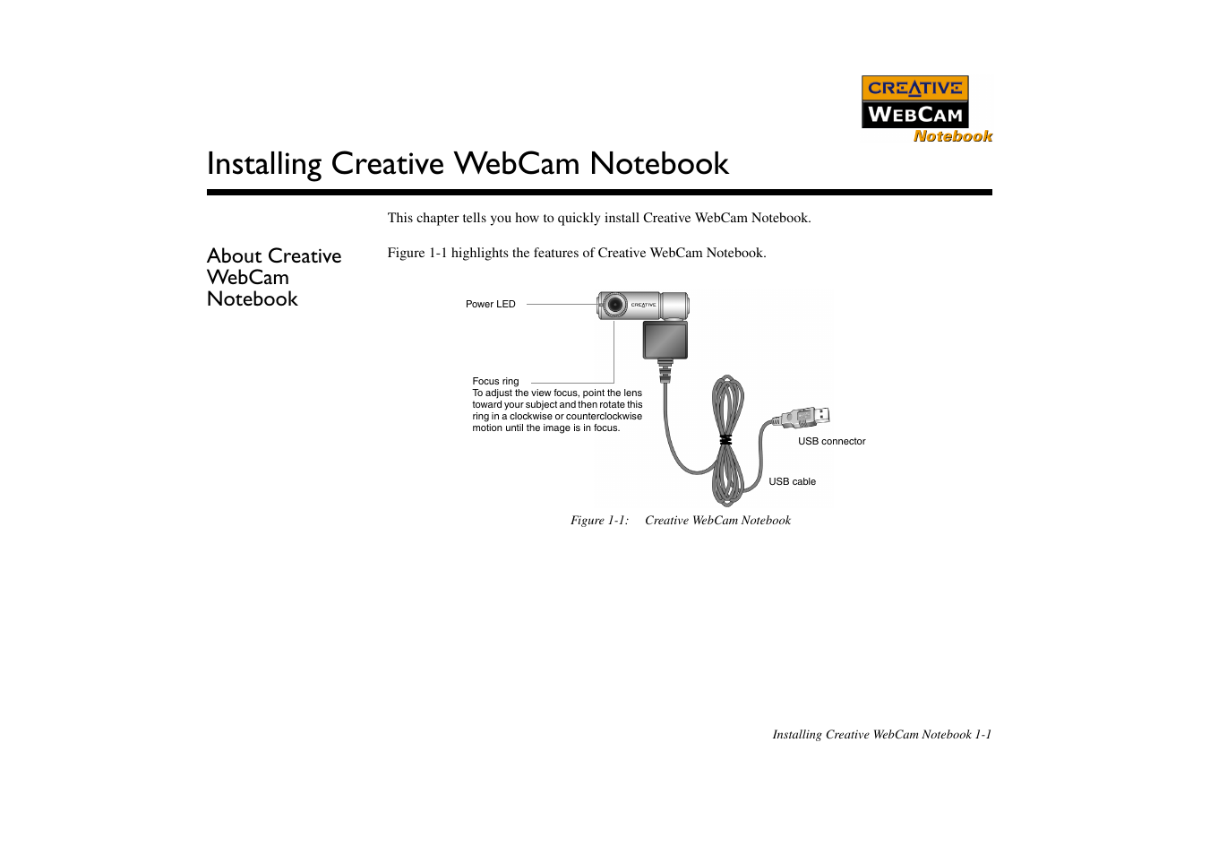 About creative webcam notebook, Installing creative webcam notebook, About creative webcam notebook -1 | CREATIVE Webcam Notebook User Manual | Page 10 / 28