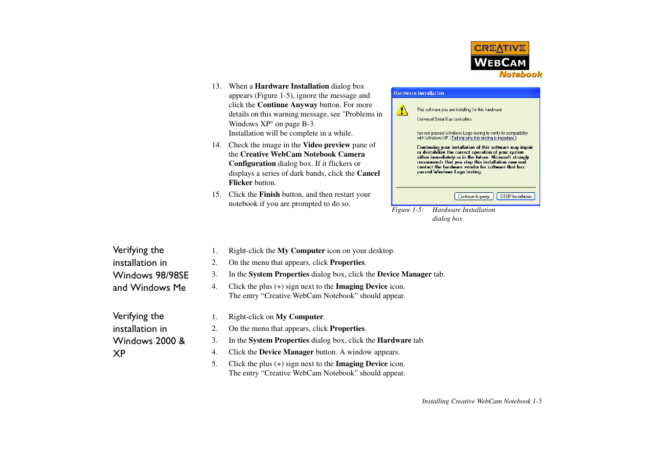 Verifying the installation in windows 2000 & xp | CREATIVE Webcam Notebook User Manual | Page 14 / 28