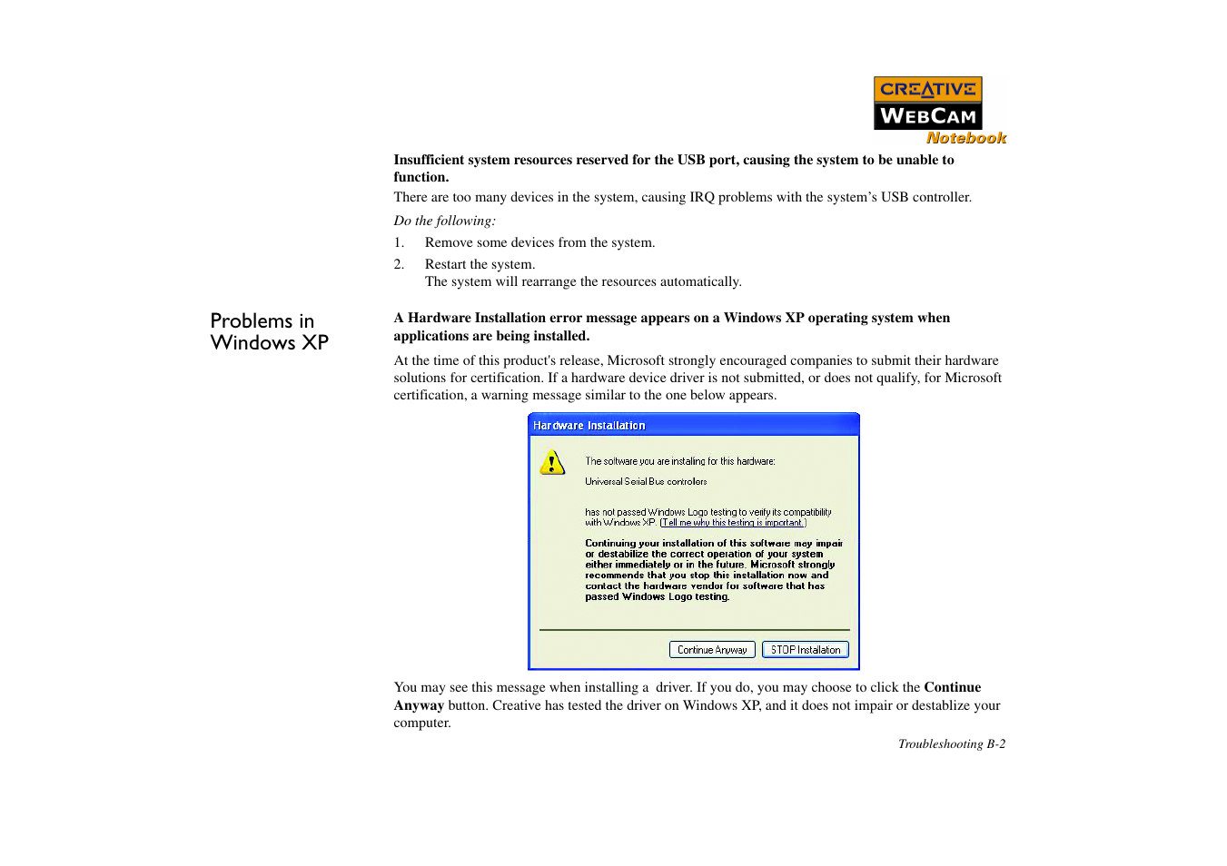 Problems in windows xp | CREATIVE Webcam Notebook User Manual | Page 26 / 28