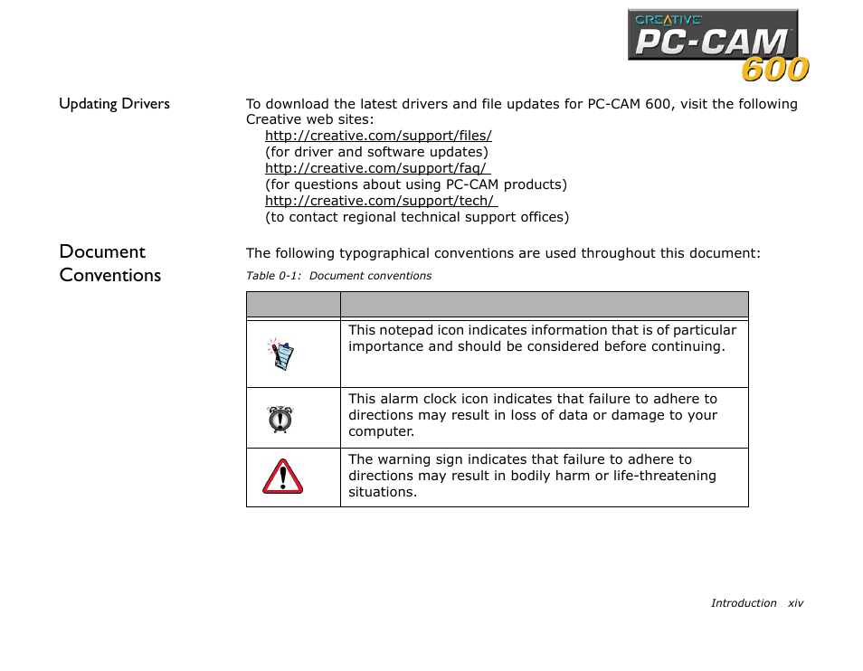 Document conventions | CREATIVE PC-CAM 600 User Manual | Page 12 / 52