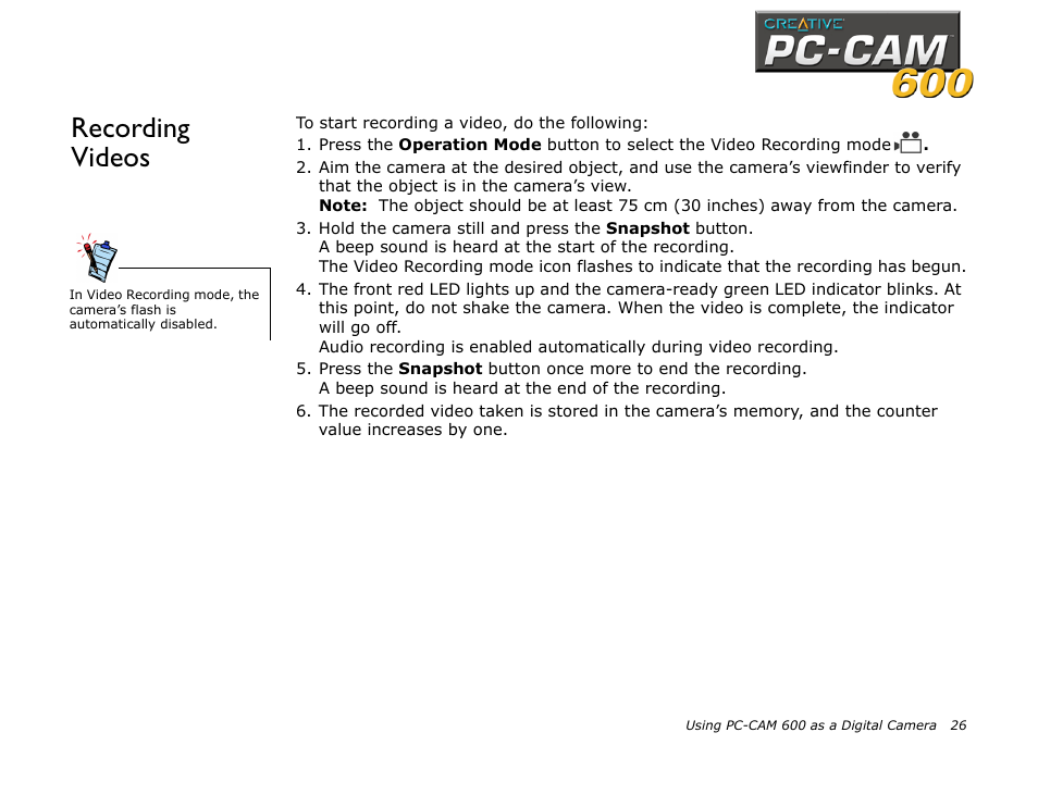 Recording videos | CREATIVE PC-CAM 600 User Manual | Page 38 / 52
