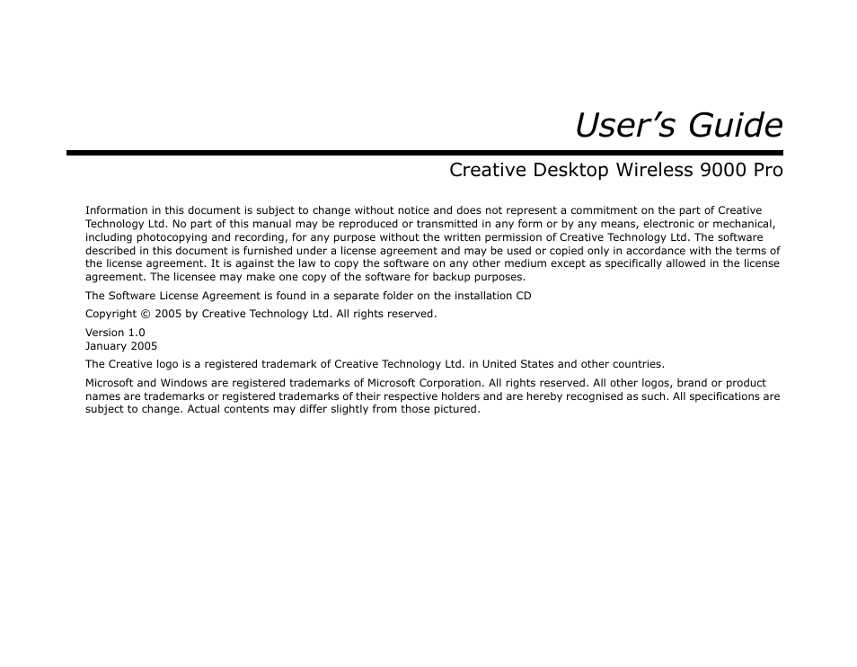 User’s guide | CREATIVE 9000 Pro User Manual | Page 2 / 34