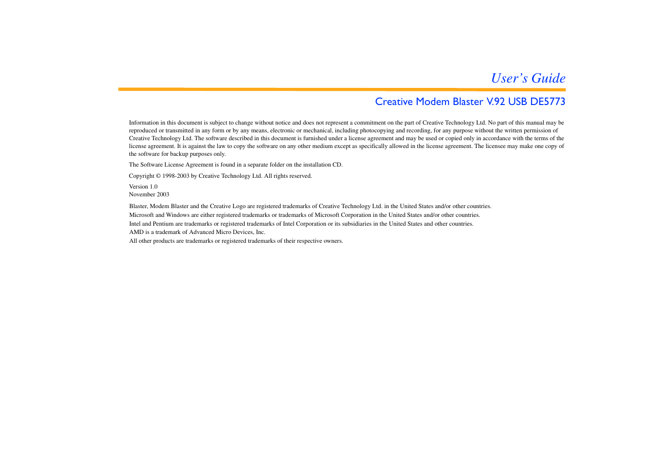 CREATIVE Modem Blaster DE5773 User Manual | 38 pages