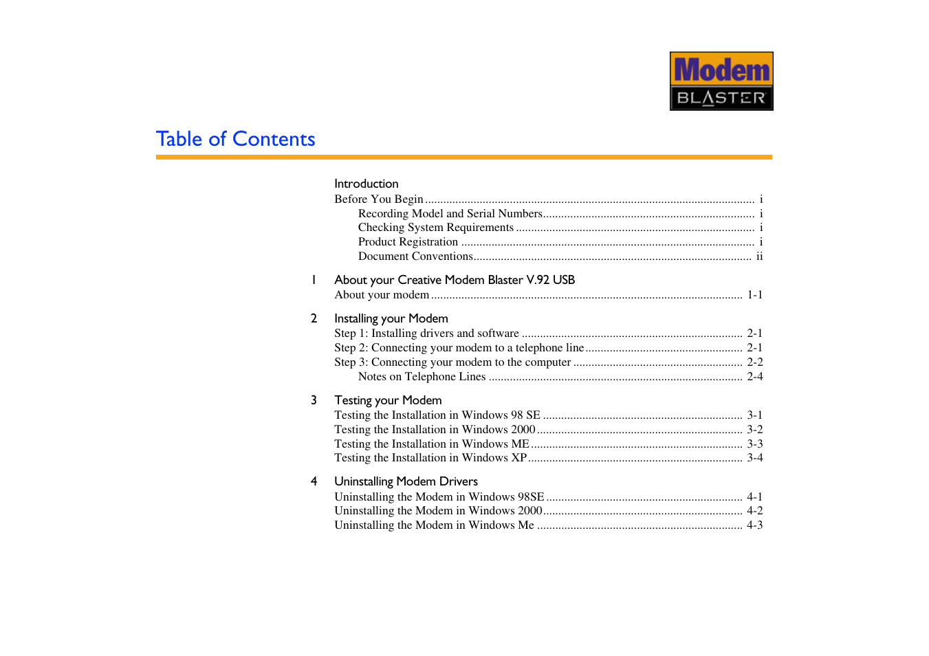 CREATIVE Modem Blaster DE5773 User Manual | Page 2 / 38