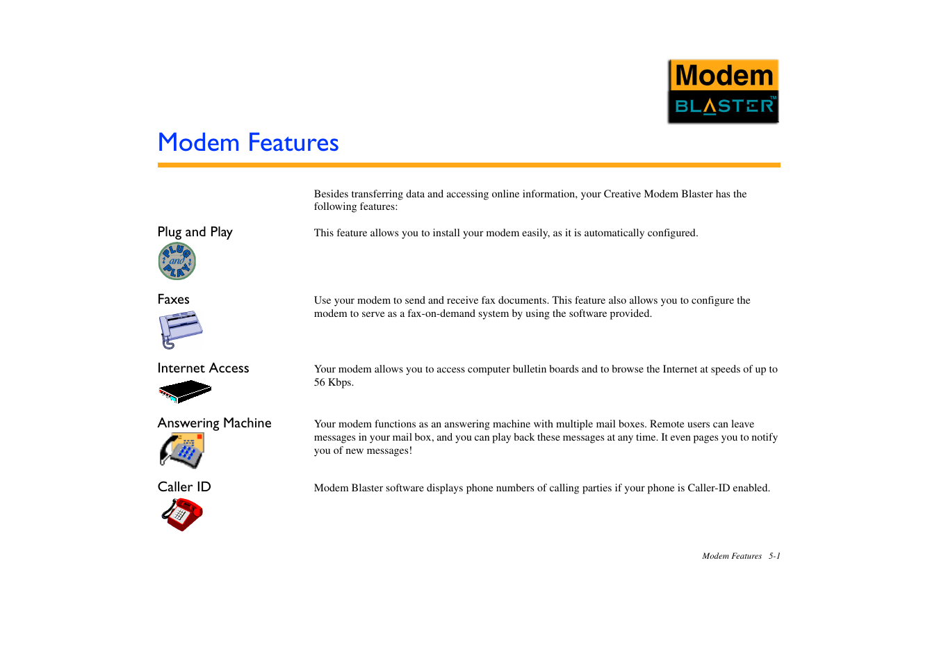 Modem features | CREATIVE Modem Blaster DE5773 User Manual | Page 26 / 38