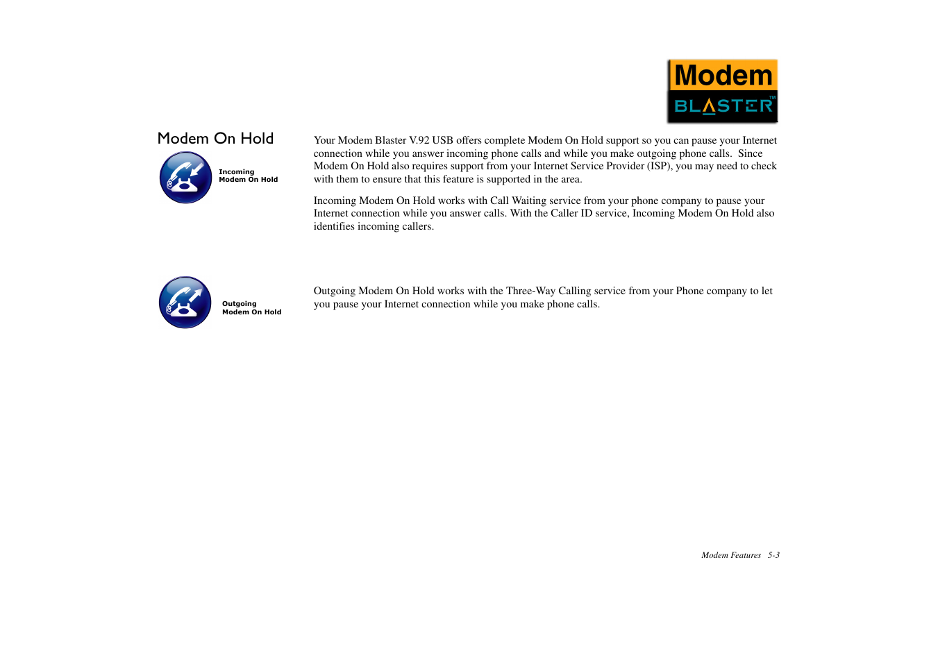 Modem on hold, Modem on hold -3 | CREATIVE Modem Blaster DE5773 User Manual | Page 28 / 38