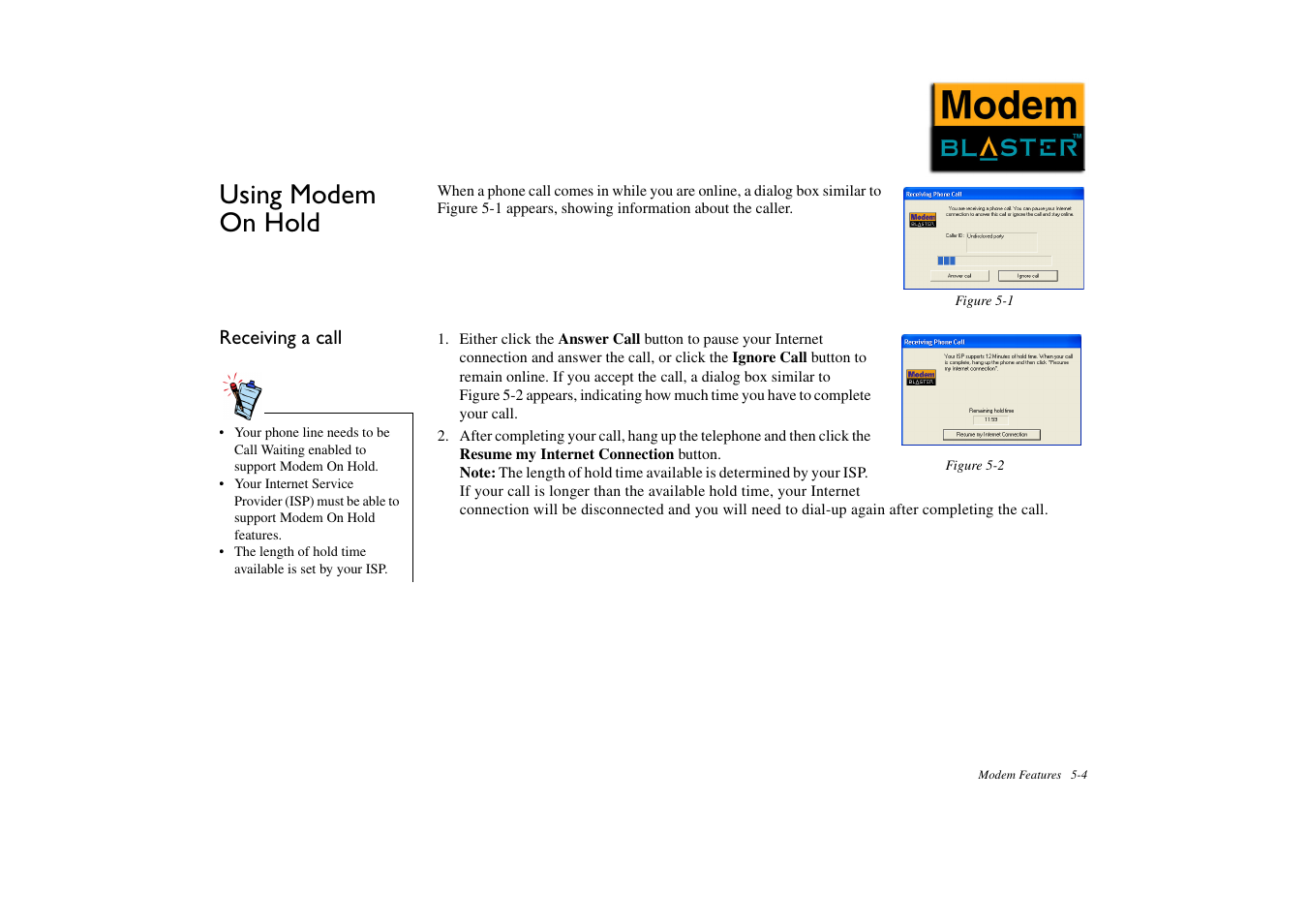 Using modem on hold, Using modem on hold -4 | CREATIVE Modem Blaster DE5773 User Manual | Page 29 / 38