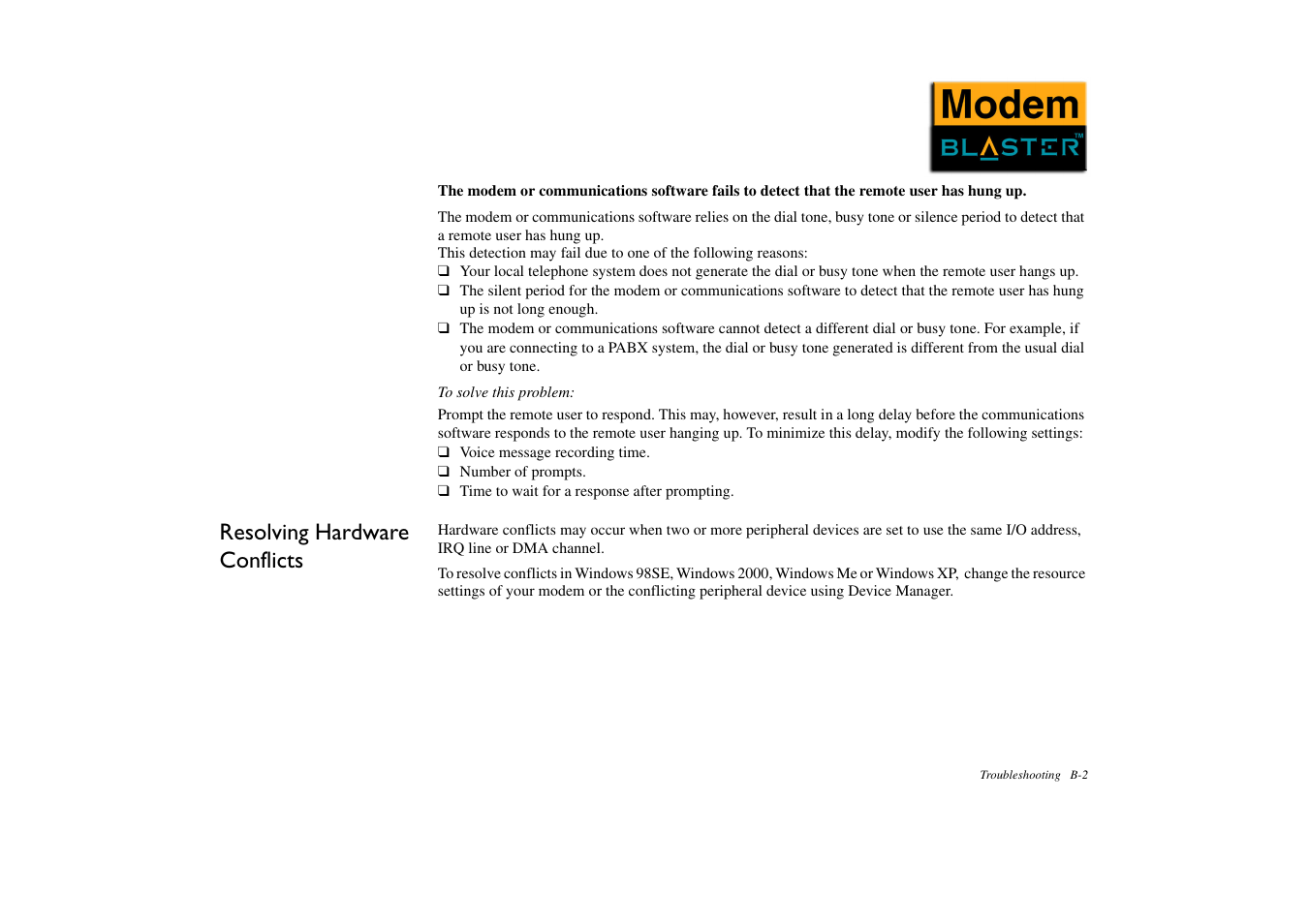 Resolving hardware conflicts | CREATIVE Modem Blaster DE5773 User Manual | Page 36 / 38