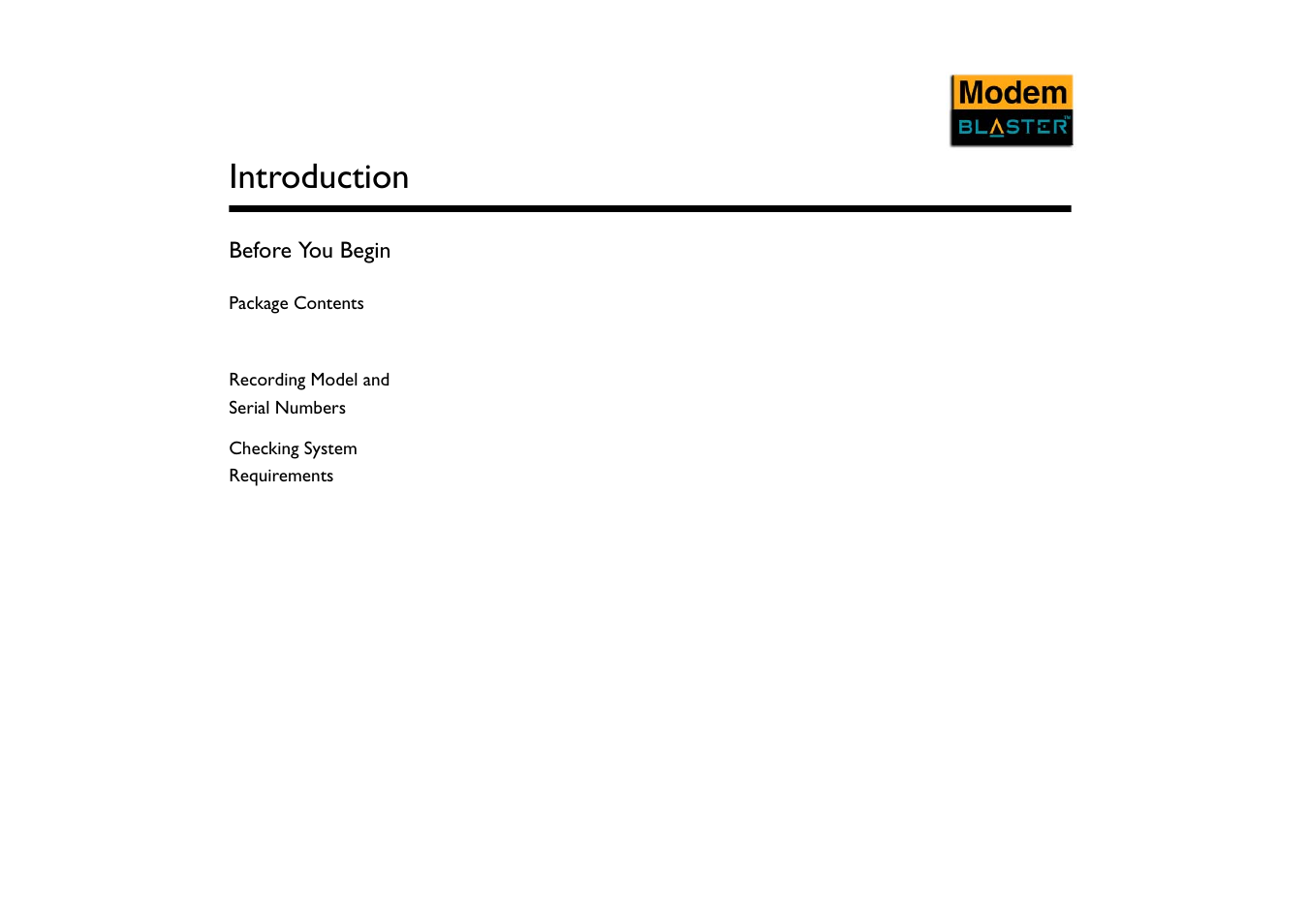 Before you begin, Package contents, Recording model and serial numbers | Checking system requirements, Introduction | CREATIVE Modem Blaster V.92 PCI DI5732 User Manual | Page 11 / 46