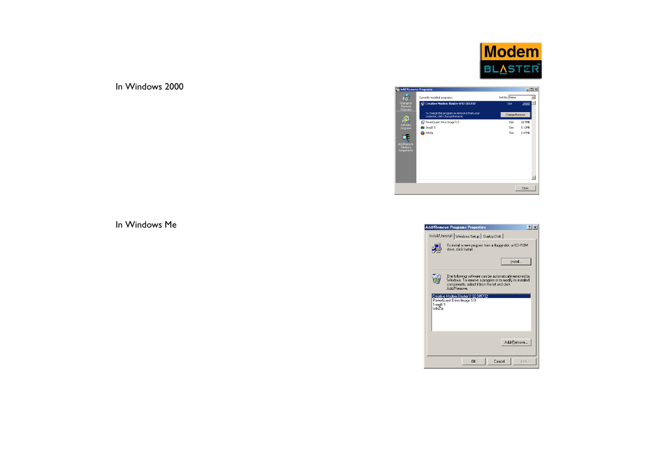 In windows 2000, In windows me, In windows 2000 -3 in windows me -3 | CREATIVE Modem Blaster V.92 PCI DI5732 User Manual | Page 27 / 46
