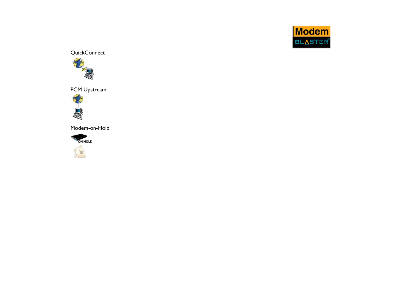 Quickconnect, Pcm upstream, Modem-on-hold | Quickconnect -3 pcm upstream -3 modem-on-hold -3 | CREATIVE Modem Blaster V.92 PCI DI5732 User Manual | Page 31 / 46