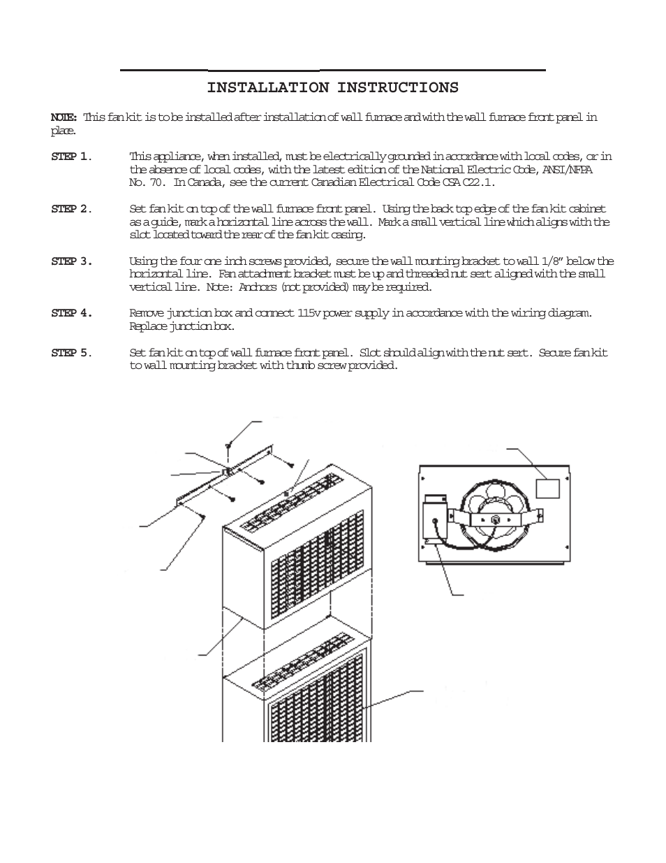 Wff81-c, Model, Optional fan kit | Installation instructions | Louisville Tin and Stove W356F User Manual | Page 16 / 25