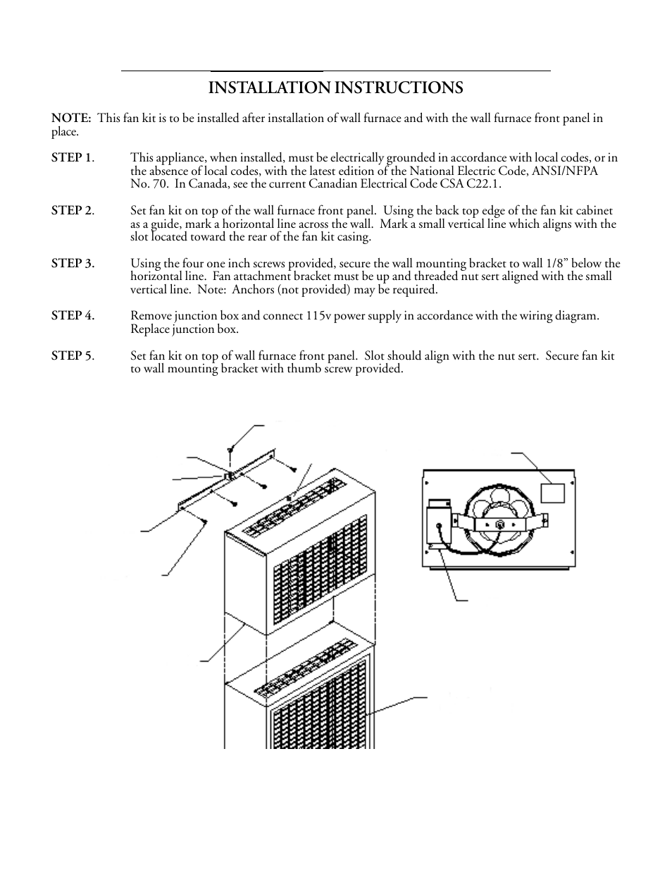 Wff81-c, Model, Optional fan kit | Installation instructions | Louisville Tin and Stove W506 User Manual | Page 13 / 20