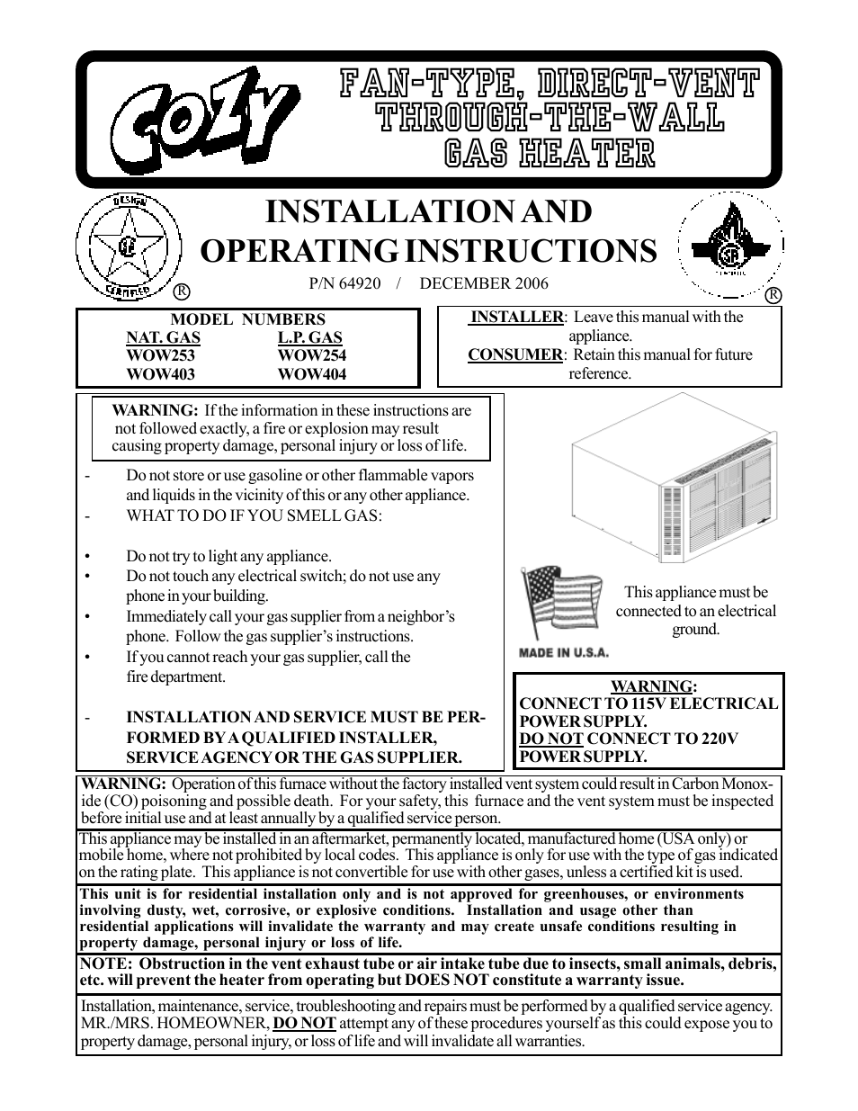 Louisville Tin and Stove WOW254 User Manual | 29 pages