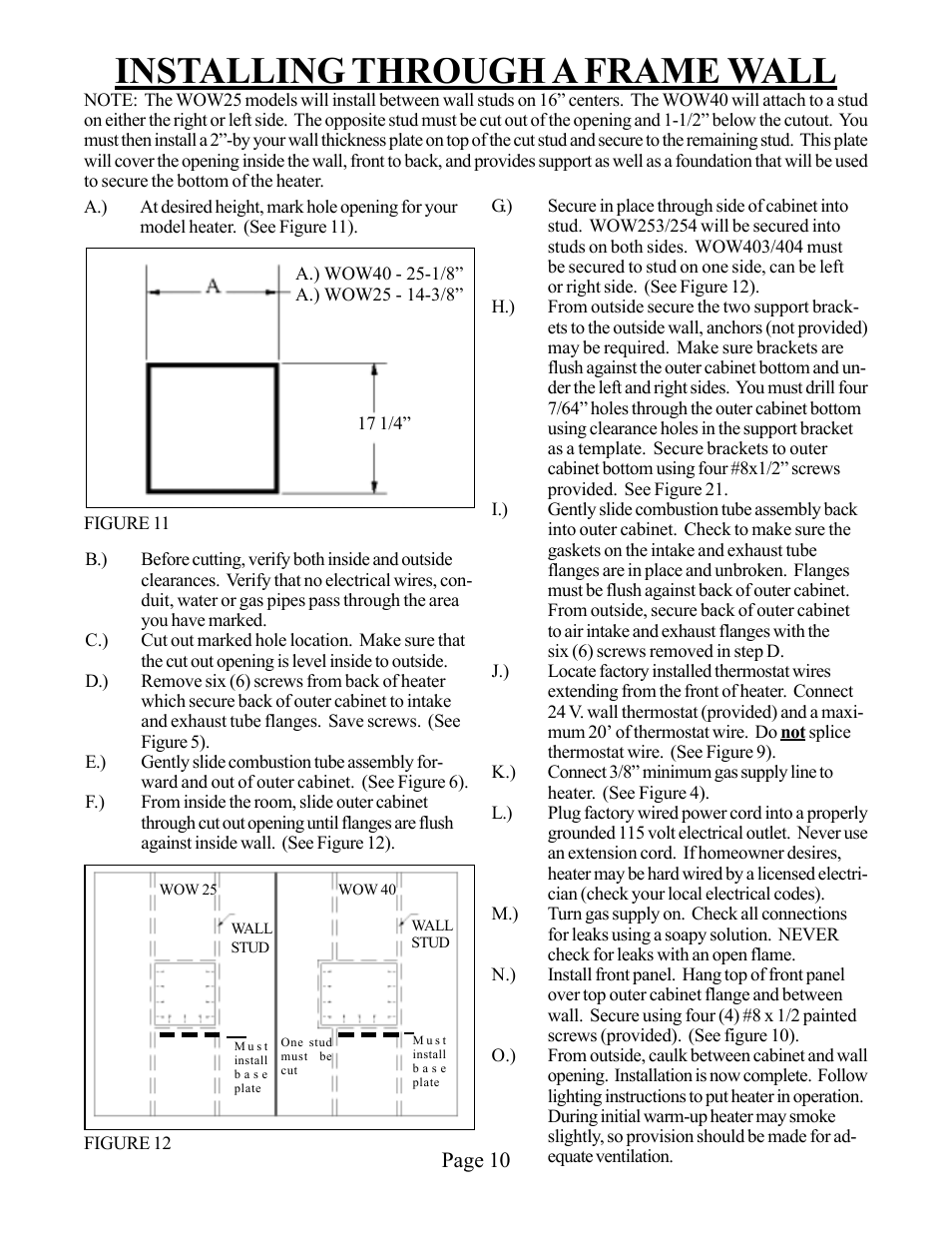 Installing through a frame wall | Louisville Tin and Stove WOW254 User Manual | Page 10 / 29