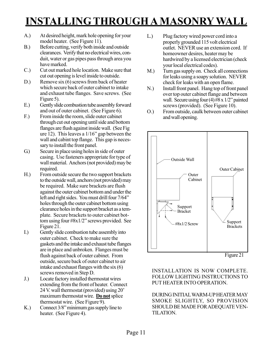 Installing through a masonry wall | Louisville Tin and Stove WOW254 User Manual | Page 11 / 29