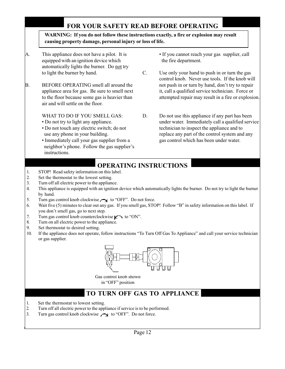 For your safety read before operating, Operating instructions | Louisville Tin and Stove WOW254 User Manual | Page 12 / 29