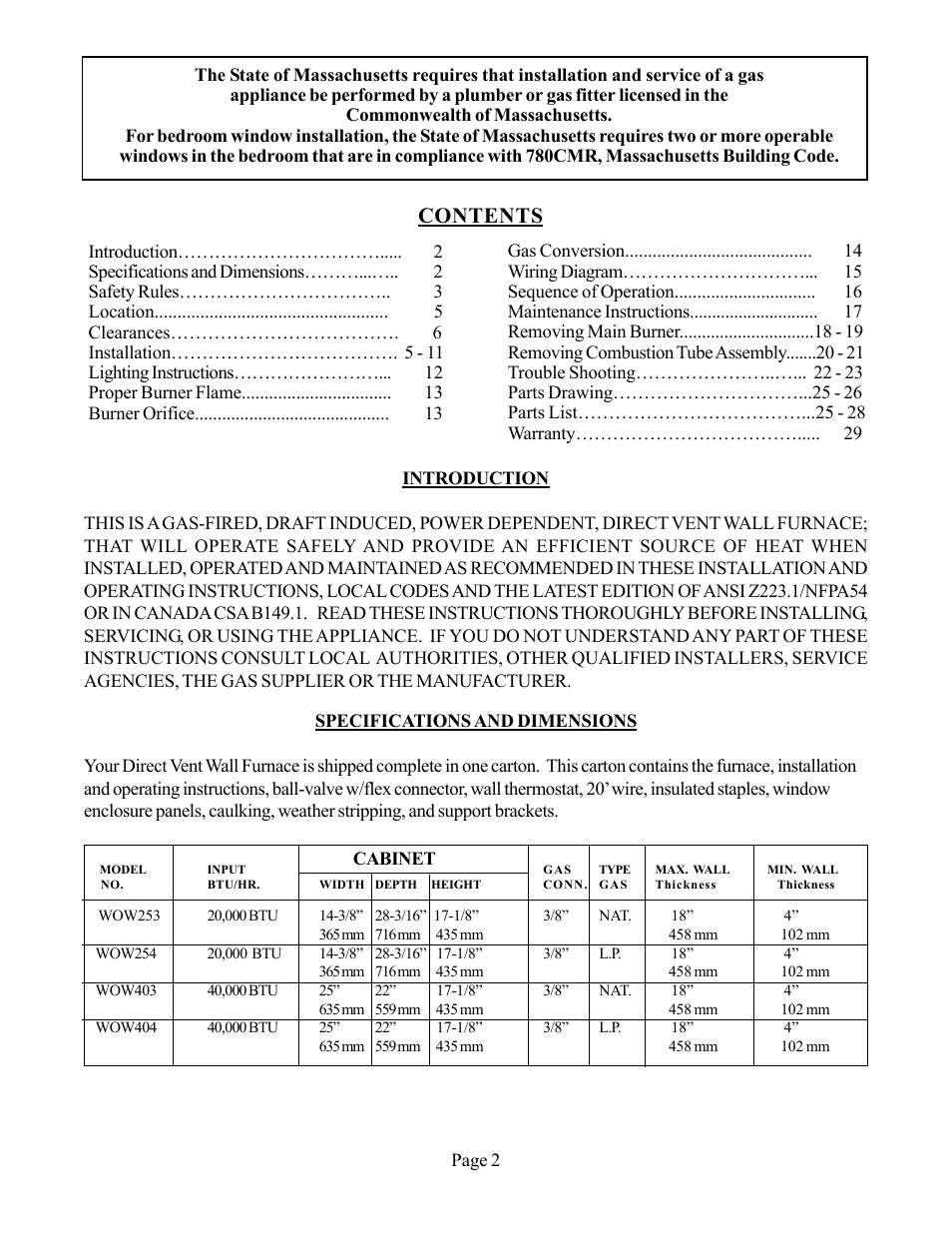 Louisville Tin and Stove WOW254 User Manual | Page 2 / 29