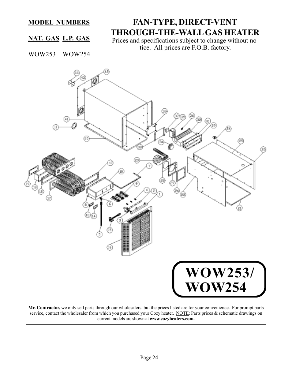 Fan-type, direct-vent through-the-wall gas heater | Louisville Tin and Stove WOW254 User Manual | Page 24 / 29