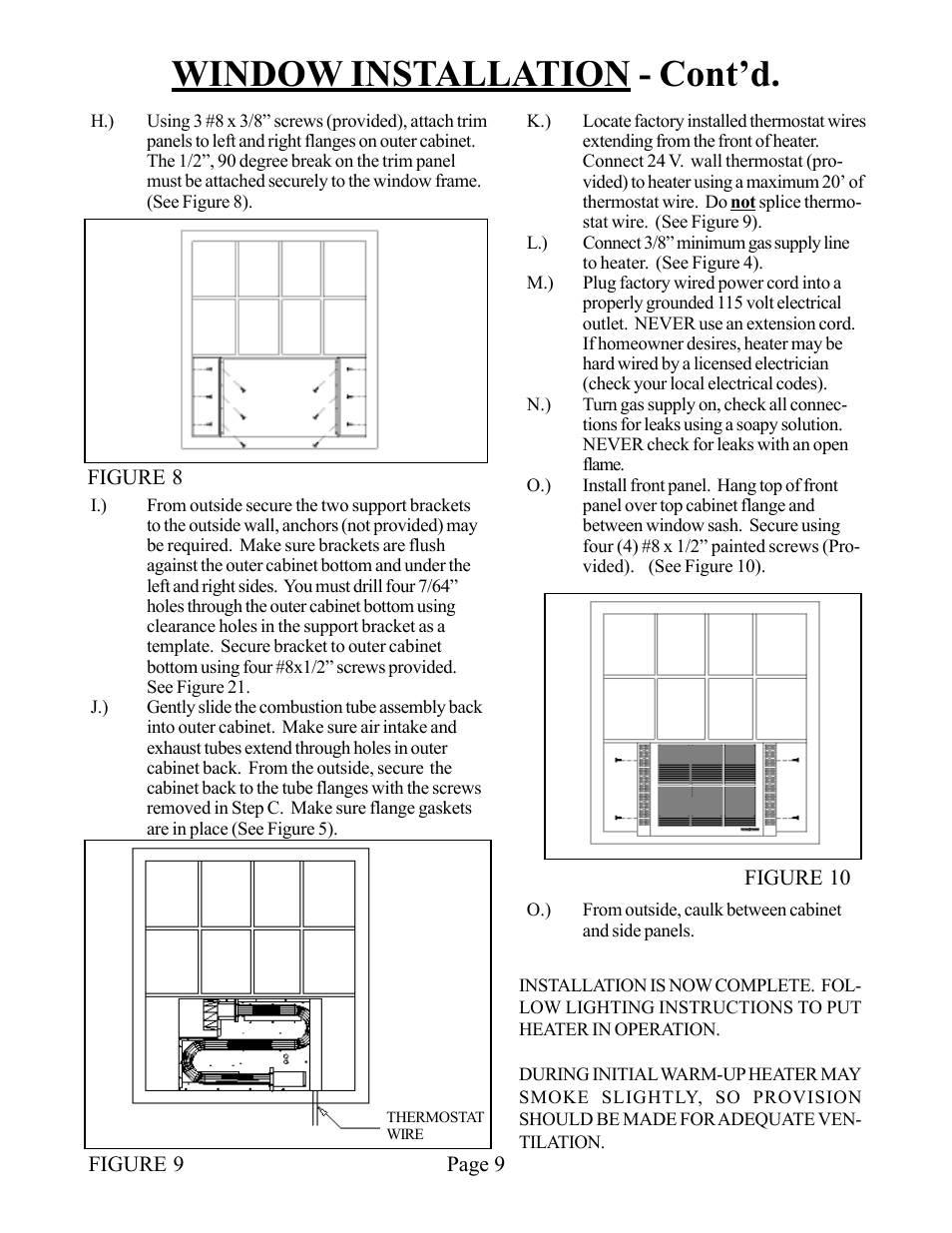 Window installation - cont’d | Louisville Tin and Stove WOW254 User Manual | Page 9 / 29