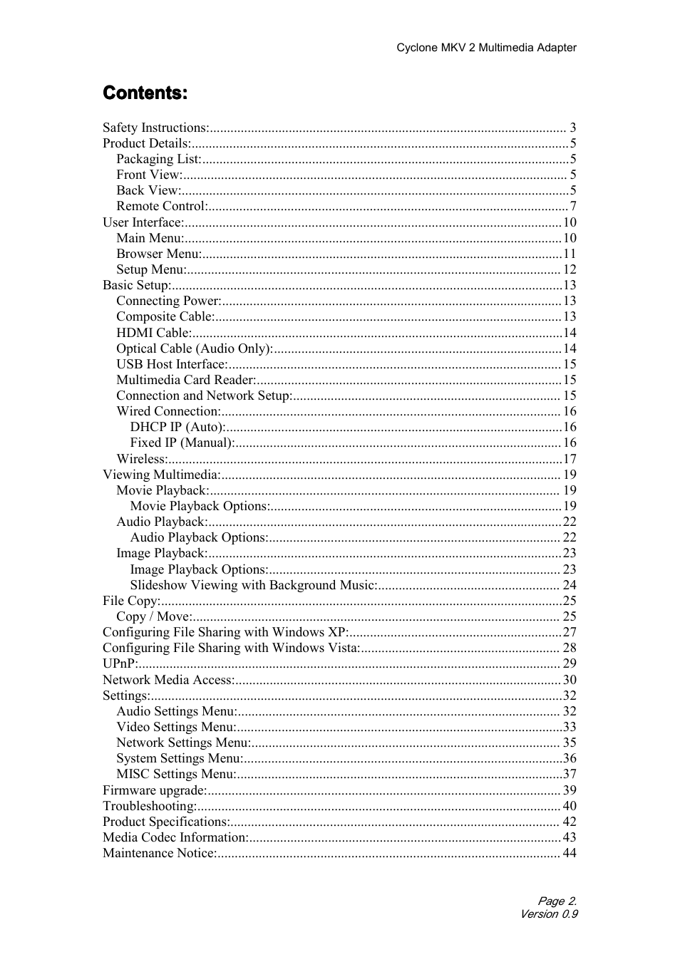 CyClone MKV 1080P User Manual | Page 2 / 44