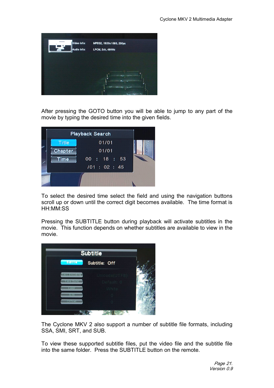 CyClone MKV 1080P User Manual | Page 21 / 44