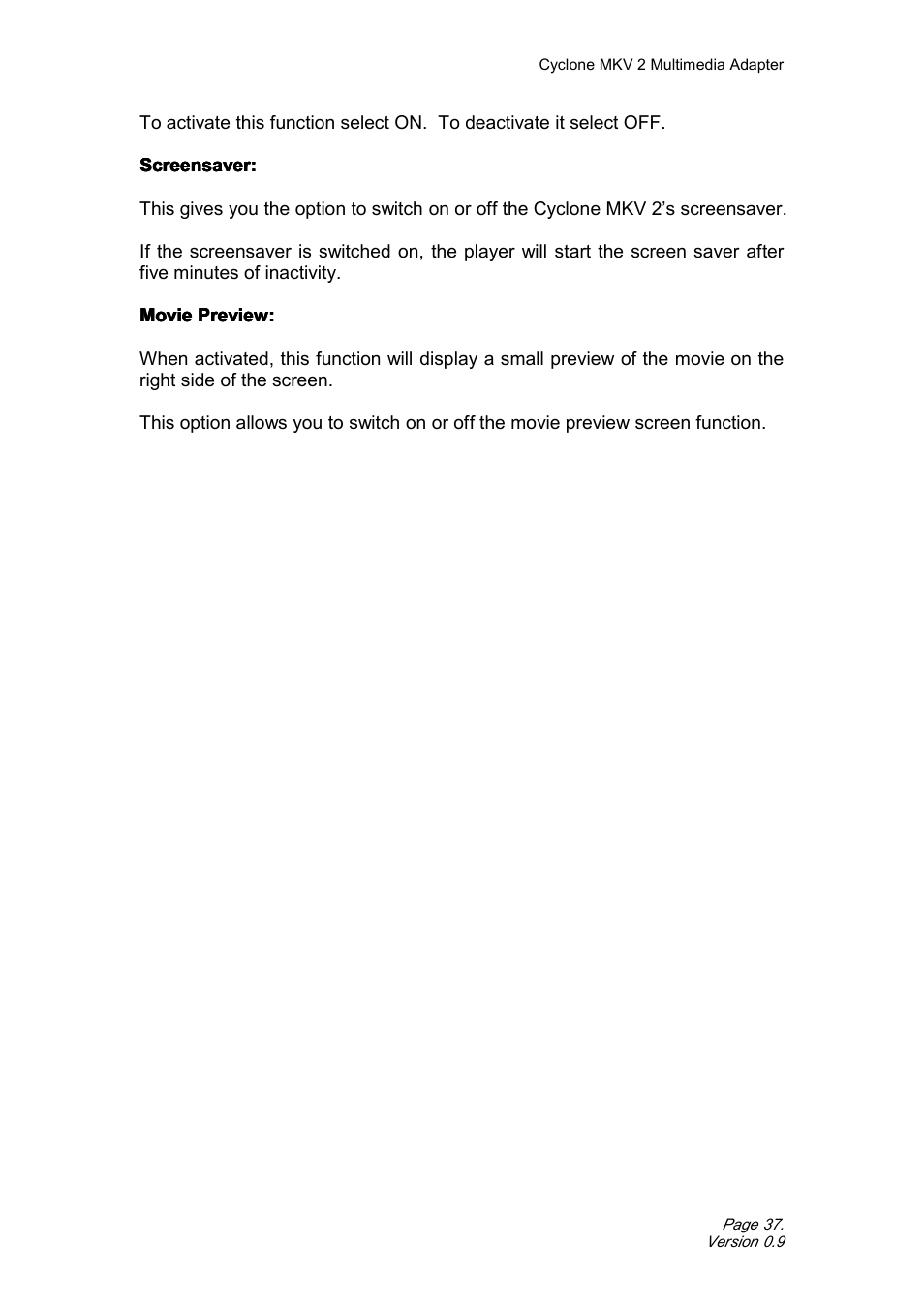 CyClone MKV 1080P User Manual | Page 37 / 44