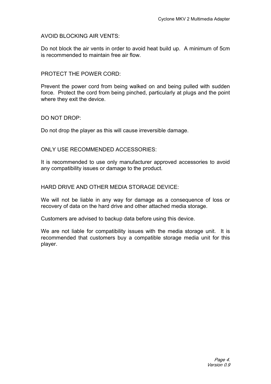 CyClone MKV 1080P User Manual | Page 4 / 44