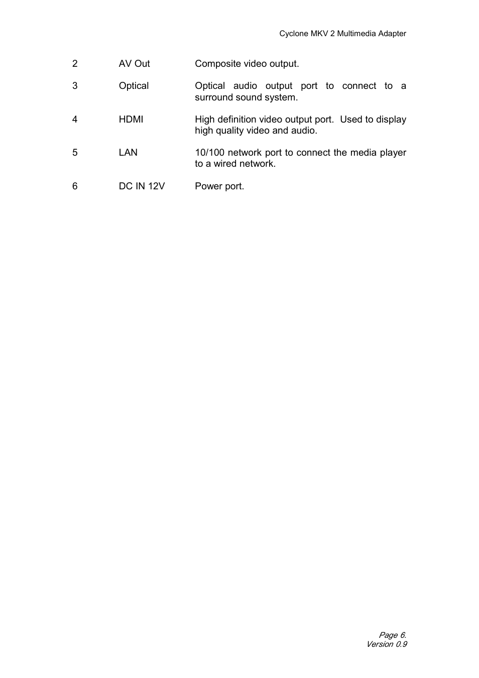 CyClone MKV 1080P User Manual | Page 6 / 44