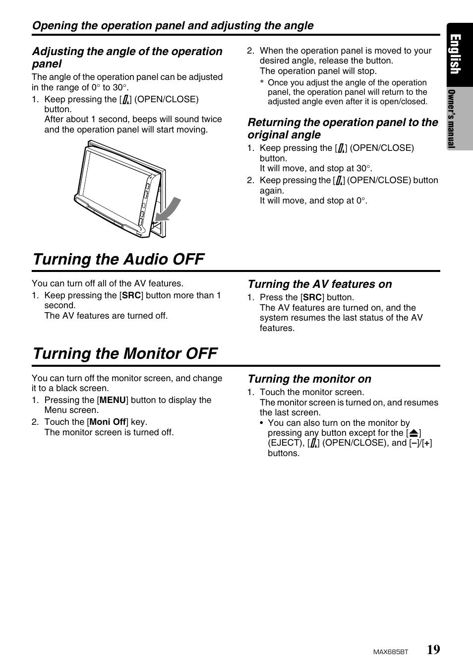 Turning the audio off, Turning the monitor off, English | Clarion MAX685BT User Manual | Page 21 / 83