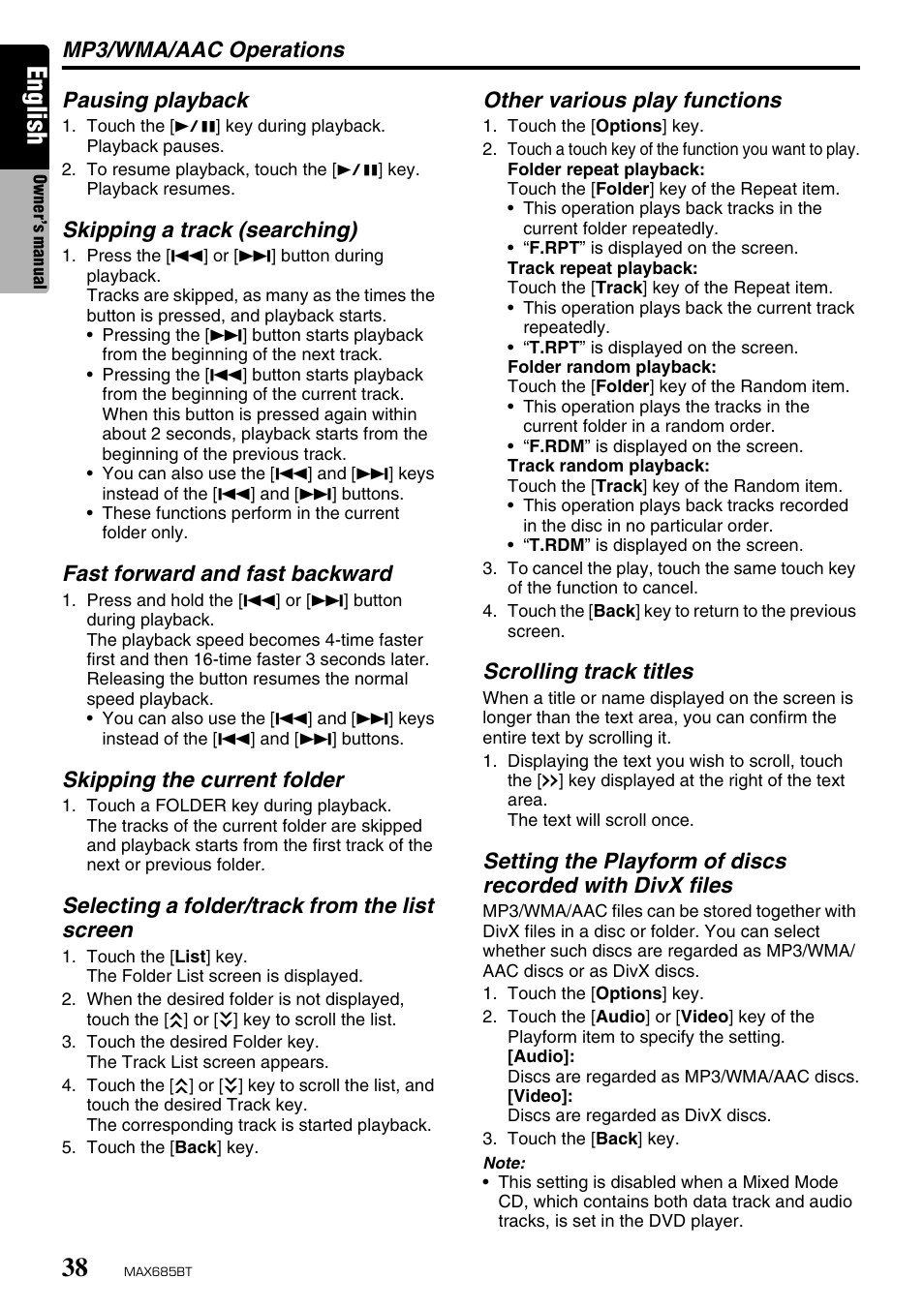 English | Clarion MAX685BT User Manual | Page 40 / 83