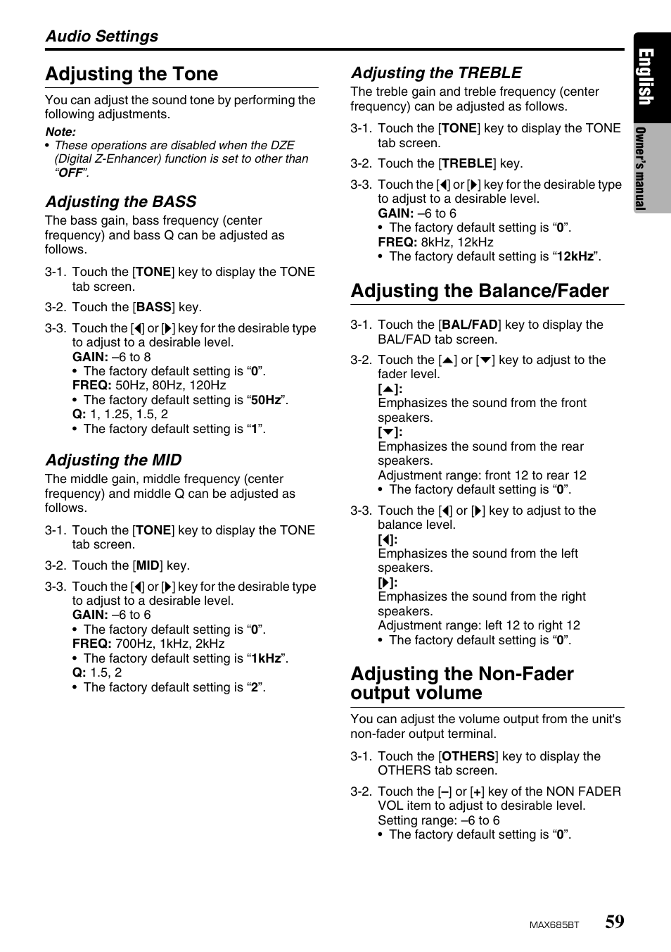 English, Adjusting the tone | Clarion MAX685BT User Manual | Page 61 / 83