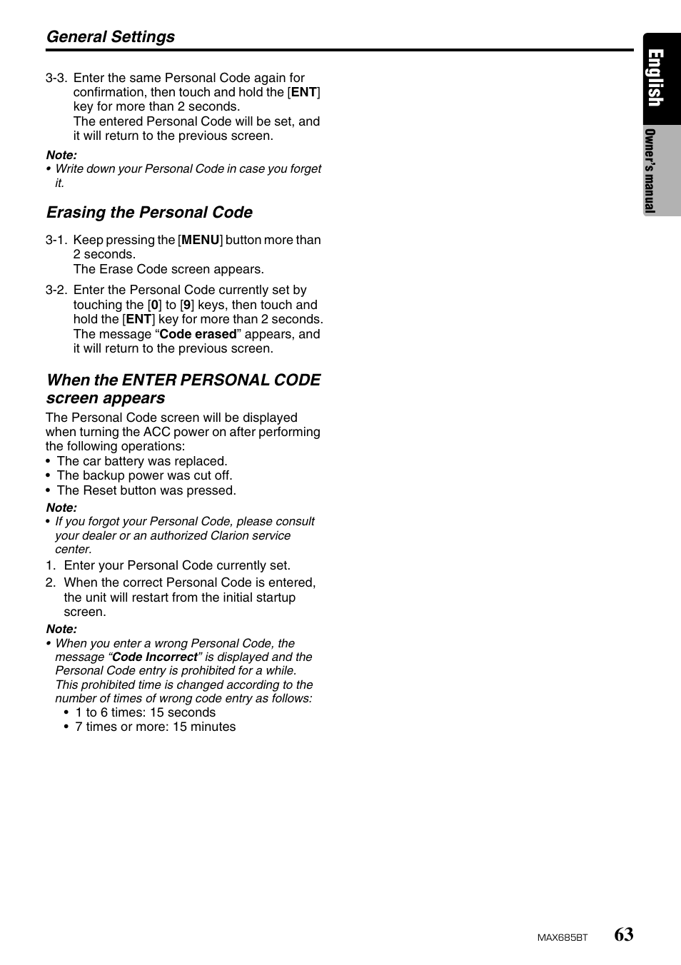 English | Clarion MAX685BT User Manual | Page 65 / 83