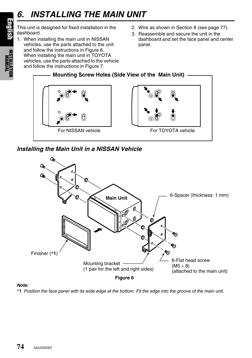 Installing the main unit, English | Clarion MAX685BT User Manual | Page 76 / 83