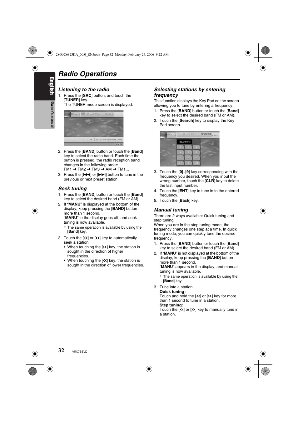 Radio operations, English | Clarion VRX766VD User Manual | Page 32 / 76