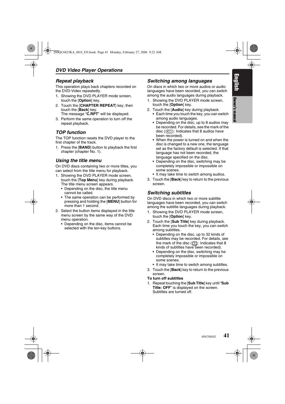 English | Clarion VRX766VD User Manual | Page 41 / 76