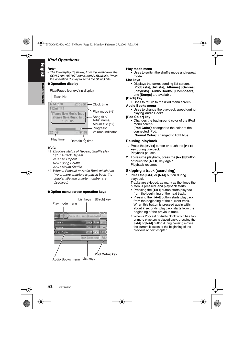 English | Clarion VRX766VD User Manual | Page 52 / 76