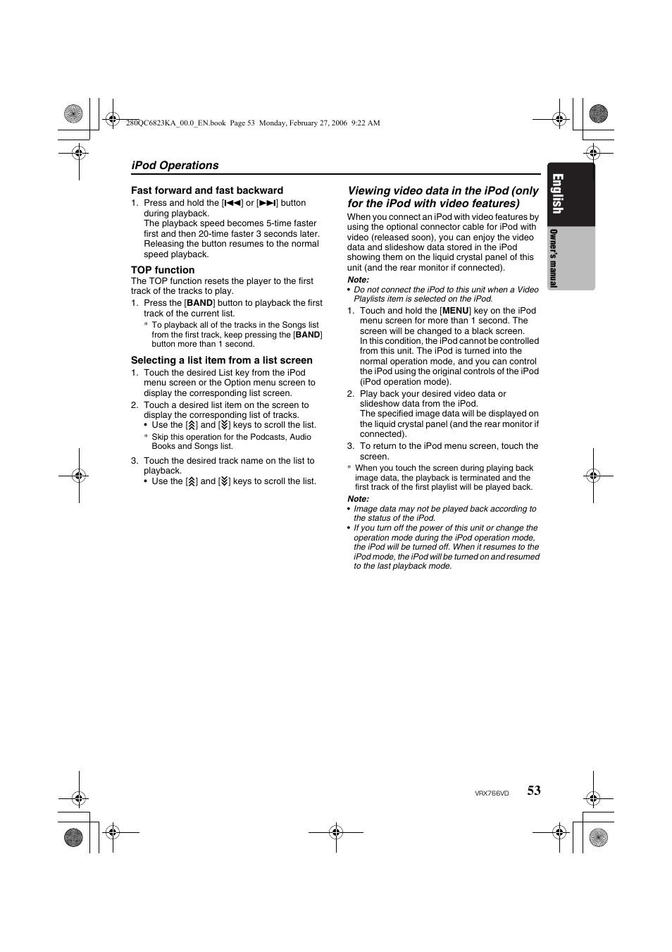 English | Clarion VRX766VD User Manual | Page 53 / 76