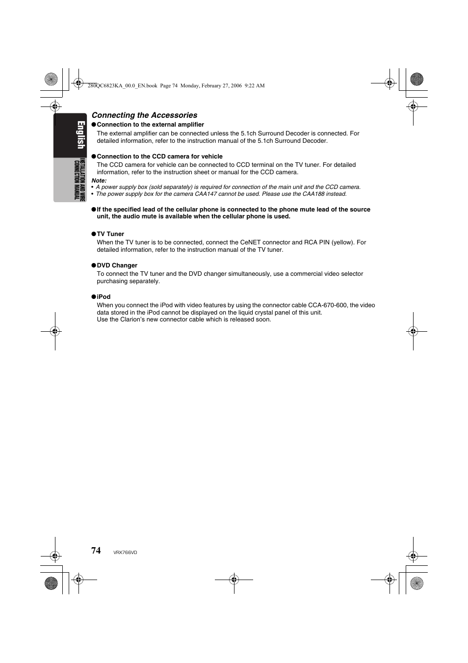 English | Clarion VRX766VD User Manual | Page 74 / 76