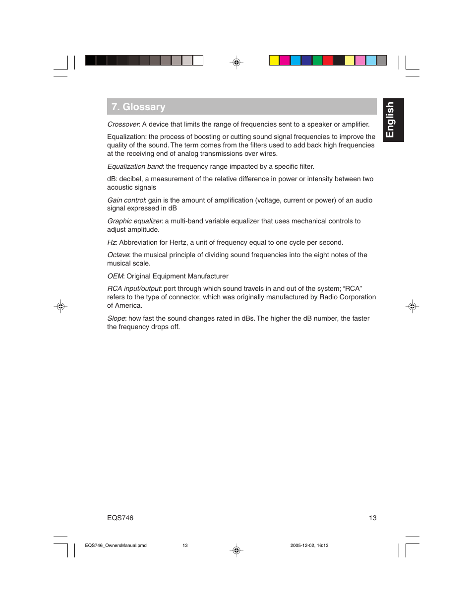 English 7. glossary | Clarion EQS746 User Manual | Page 13 / 16