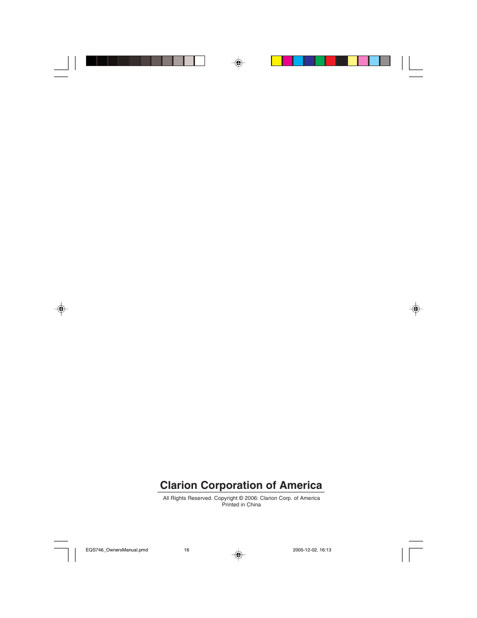 Clarion corporation of america | Clarion EQS746 User Manual | Page 16 / 16
