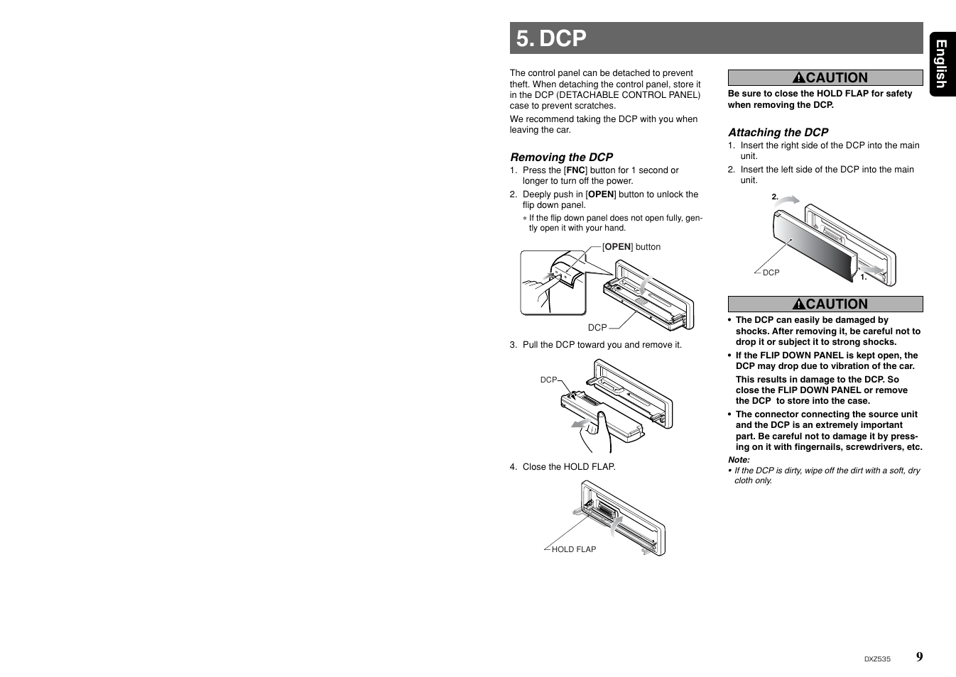 9english, Caution | Clarion ProAudio DXZ535 User Manual | Page 5 / 15