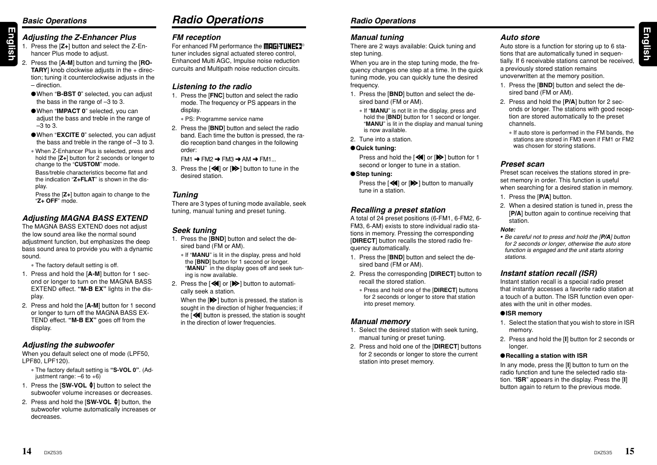 Radio operations, 15 english 14, English | Clarion ProAudio DXZ535 User Manual | Page 8 / 15