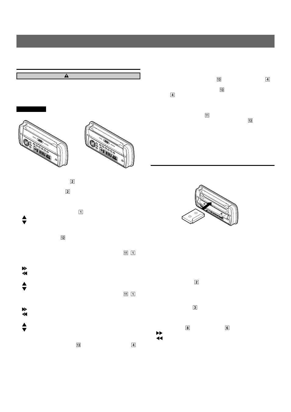 Operation, Basic operations, Tape operation | Audio mode adjustments, Switching the display, Caution, Setting the clock, Loading tapes, Ejecting cassette tapes, Fast-forwarding and rewinding | Clarion XMA2 User Manual | Page 5 / 12